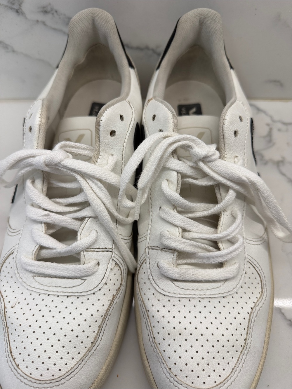 Veja White and Black Leather Sneakers